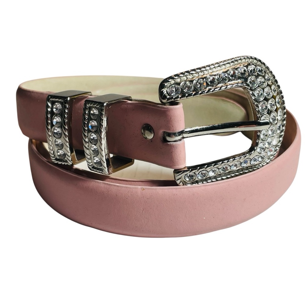 Vintage Aimee Lynn Pink Leather Belt with Western Rhinestone Buckle Y2K Size LG